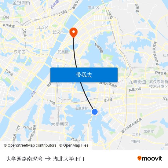 大学园路南泥湾 to 湖北大学正门 map