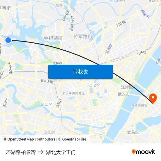 环湖路柏景湾 to 湖北大学正门 map