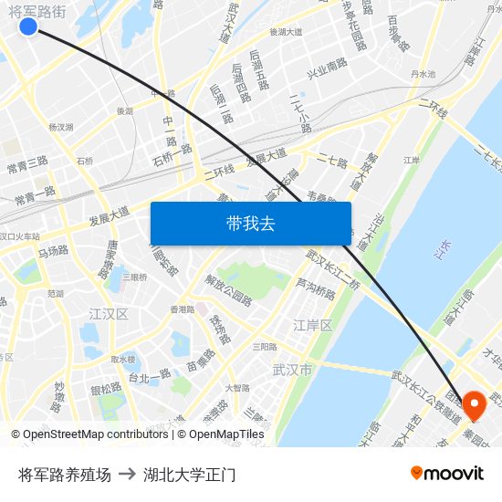 将军路养殖场 to 湖北大学正门 map