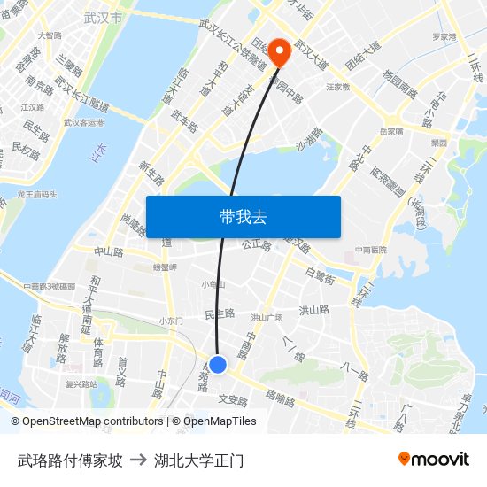 武珞路付傅家坡 to 湖北大学正门 map