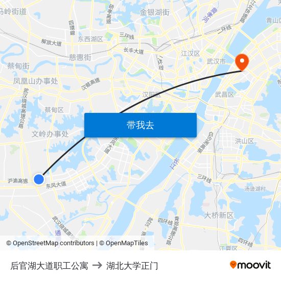 后官湖大道职工公寓 to 湖北大学正门 map