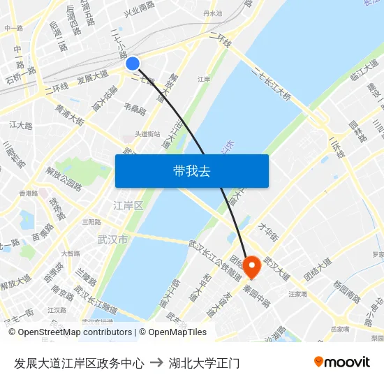 发展大道江岸区政务中心 to 湖北大学正门 map