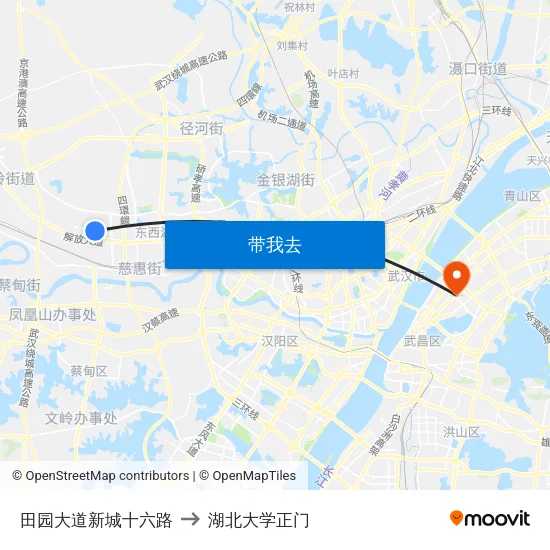 田园大道新城十六路 to 湖北大学正门 map
