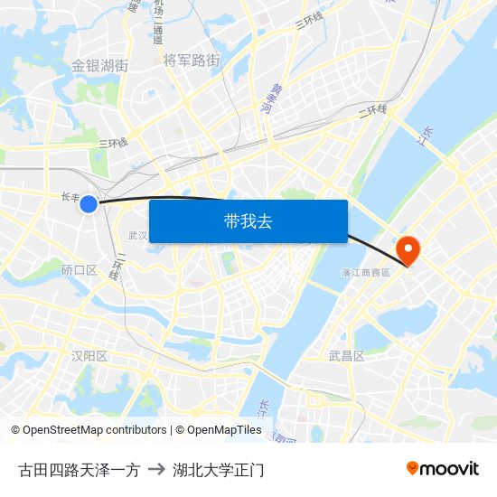 古田四路天泽一方 to 湖北大学正门 map