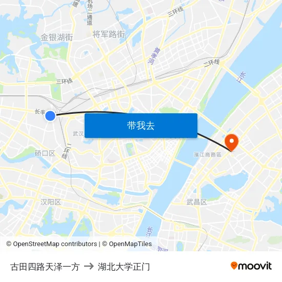 古田四路天泽一方 to 湖北大学正门 map