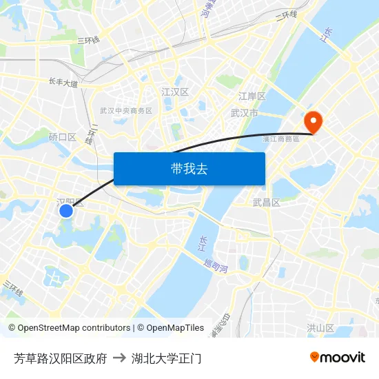 芳草路汉阳区政府 to 湖北大学正门 map
