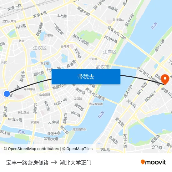 宝丰一路营房侧路 to 湖北大学正门 map