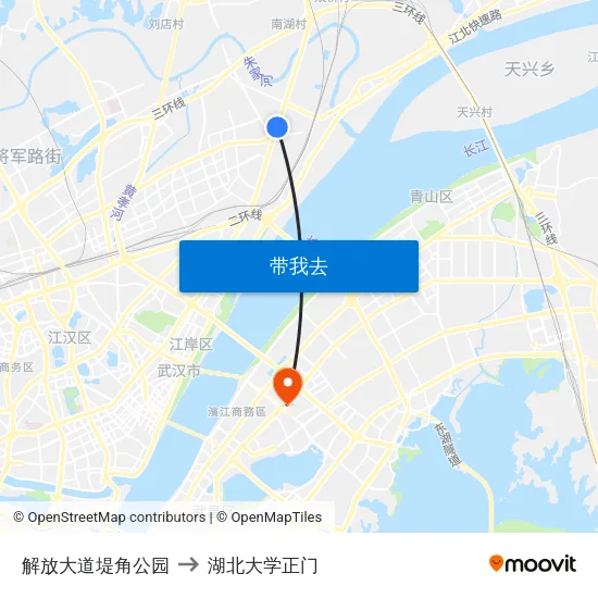 解放大道堤角公园 to 湖北大学正门 map