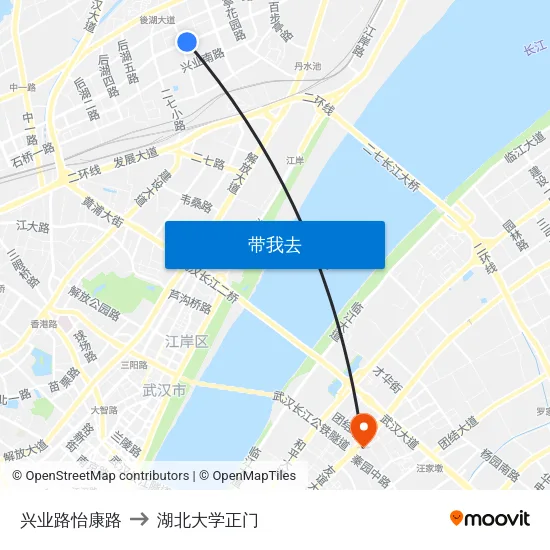 兴业路怡康路 to 湖北大学正门 map