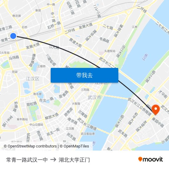 常青一路武汉一中 to 湖北大学正门 map