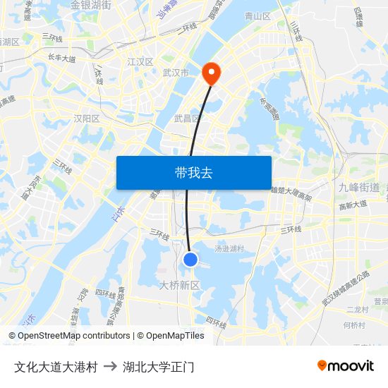 文化大道大港村 to 湖北大学正门 map