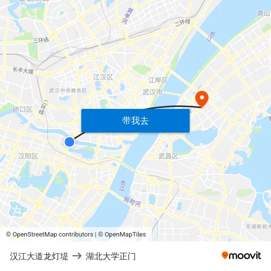 汉江大道龙灯堤 to 湖北大学正门 map