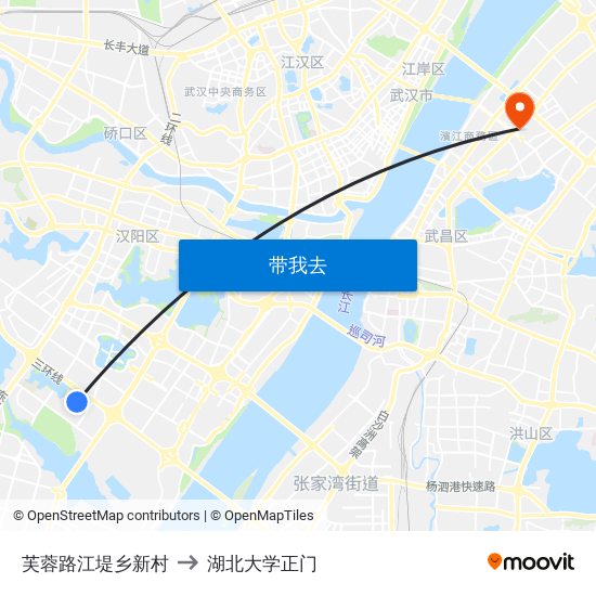 芙蓉路江堤乡新村 to 湖北大学正门 map