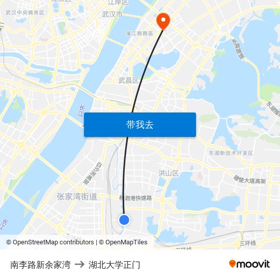 南李路新余家湾 to 湖北大学正门 map