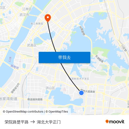 荣院路楚平路 to 湖北大学正门 map