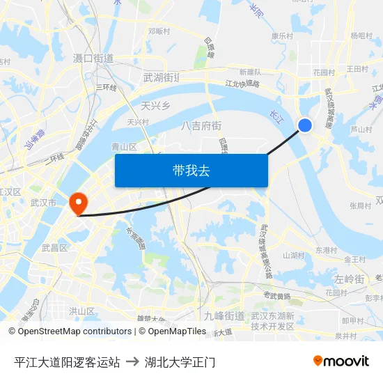平江大道阳逻客运站 to 湖北大学正门 map