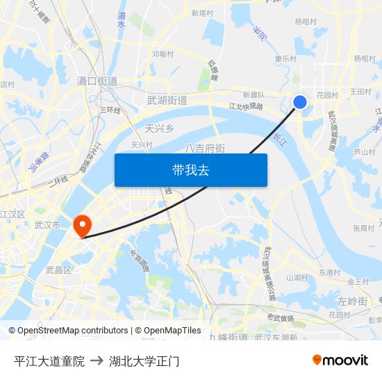 平江大道童院 to 湖北大学正门 map