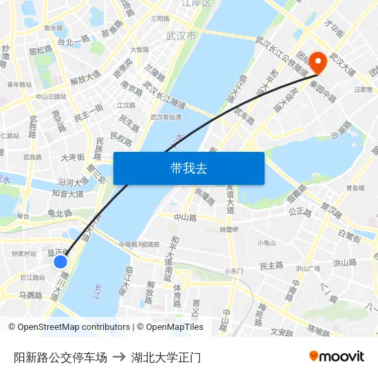 阳新路公交停车场 to 湖北大学正门 map