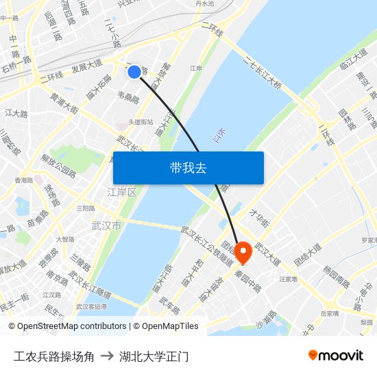 工农兵路操场角 to 湖北大学正门 map