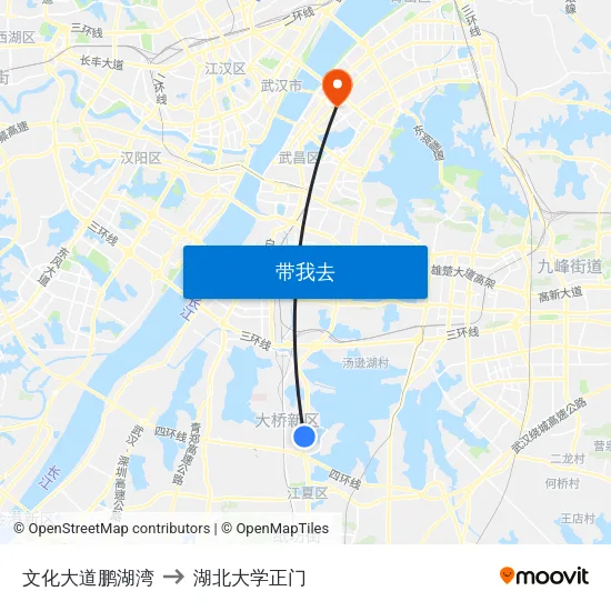 文化大道鹏湖湾 to 湖北大学正门 map