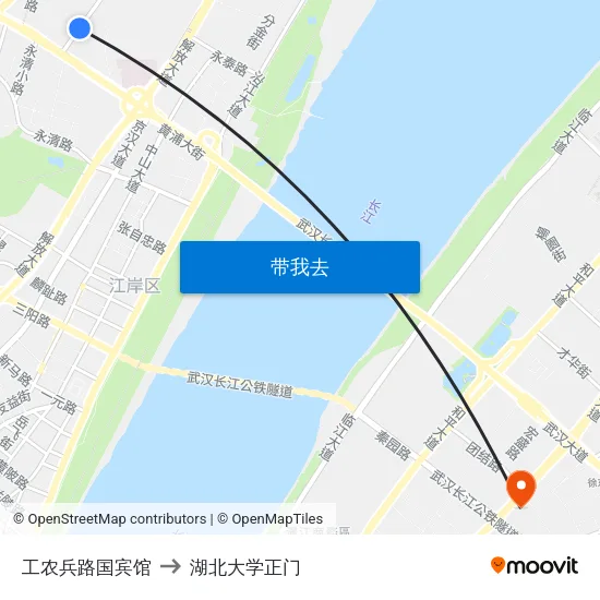 工农兵路国宾馆 to 湖北大学正门 map