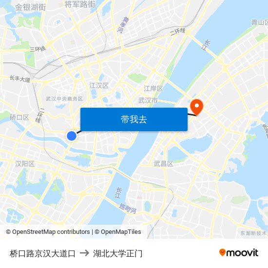 桥口路京汉大道口 to 湖北大学正门 map