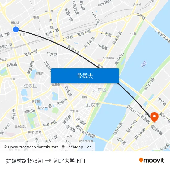姑嫂树路杨汊湖 to 湖北大学正门 map