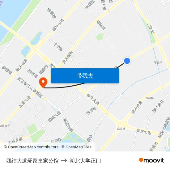 团结大道爱家皇家公馆 to 湖北大学正门 map