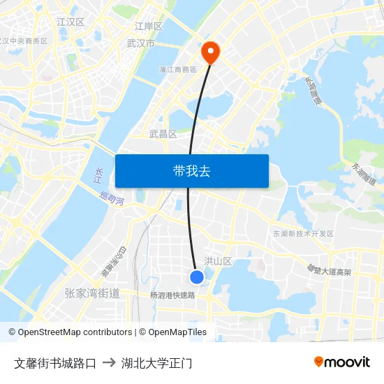 文馨街书城路口 to 湖北大学正门 map