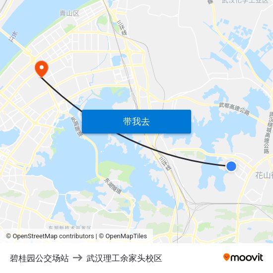 碧桂园公交场站 to 武汉理工余家头校区 map