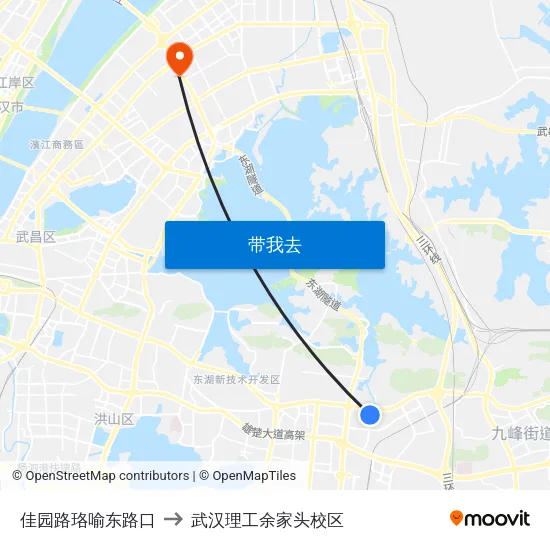 佳园路珞喻东路口 to 武汉理工余家头校区 map