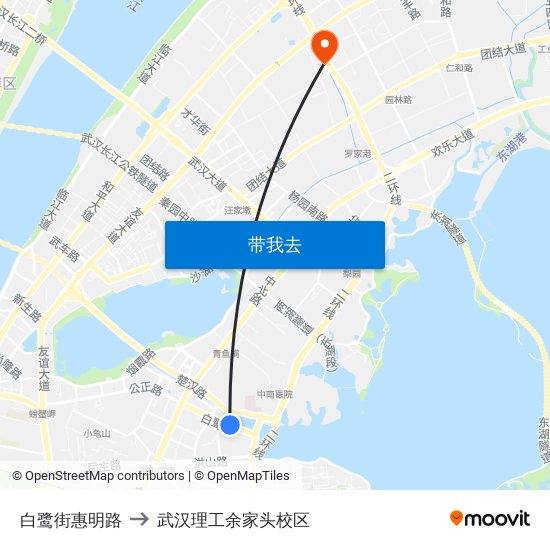 白鹭街惠明路 to 武汉理工余家头校区 map