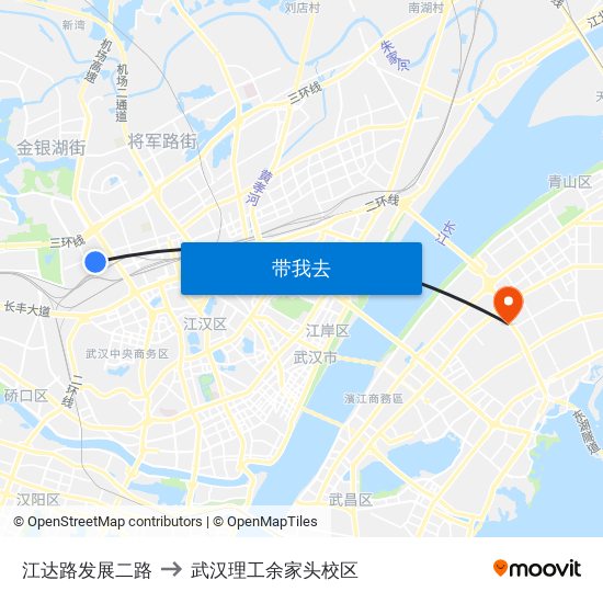 江达路发展二路 to 武汉理工余家头校区 map