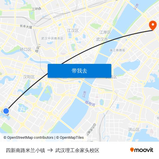 四新南路米兰小镇 to 武汉理工余家头校区 map