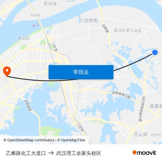 乙烯路化工大道口 to 武汉理工余家头校区 map