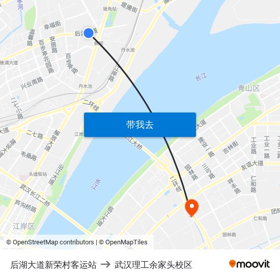 后湖大道新荣村客运站 to 武汉理工余家头校区 map