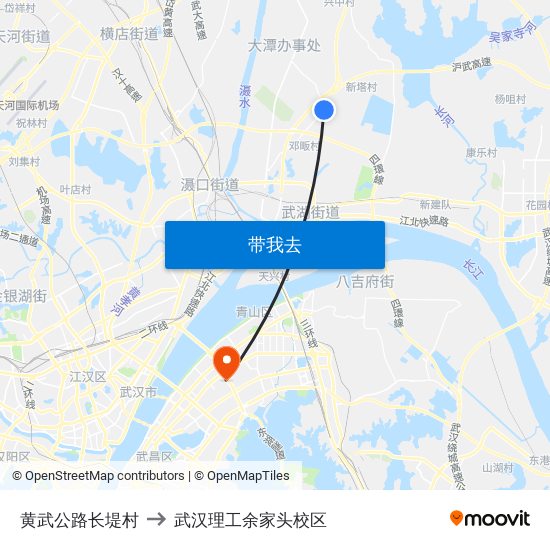 黄武公路长堤村 to 武汉理工余家头校区 map