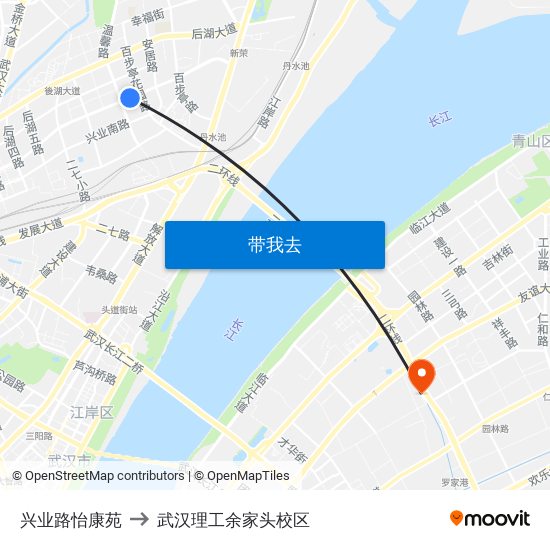 兴业路怡康苑 to 武汉理工余家头校区 map