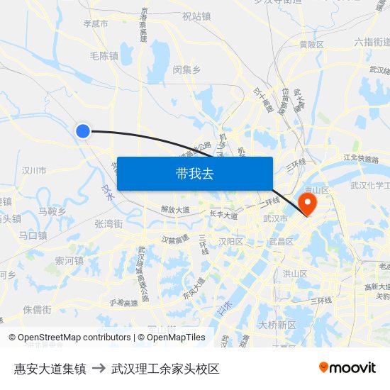 惠安大道集镇 to 武汉理工余家头校区 map