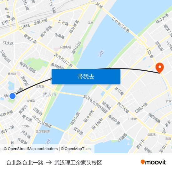 台北路台北一路 to 武汉理工余家头校区 map