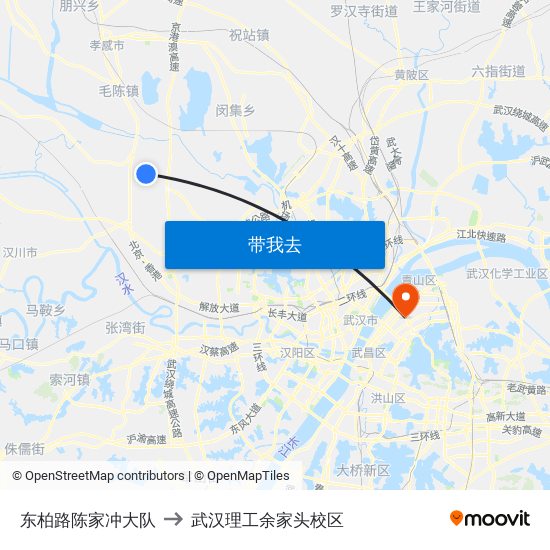 东柏路陈家冲大队 to 武汉理工余家头校区 map