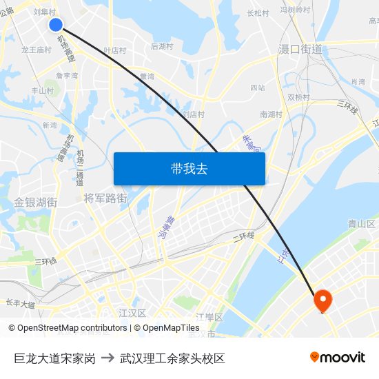 巨龙大道宋家岗 to 武汉理工余家头校区 map