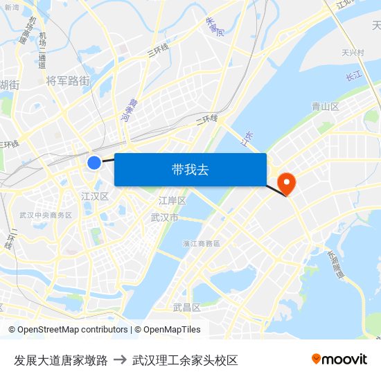 发展大道唐家墩路 to 武汉理工余家头校区 map