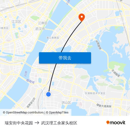 瑞安街中央花园 to 武汉理工余家头校区 map