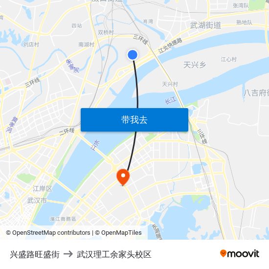 兴盛路旺盛街 to 武汉理工余家头校区 map