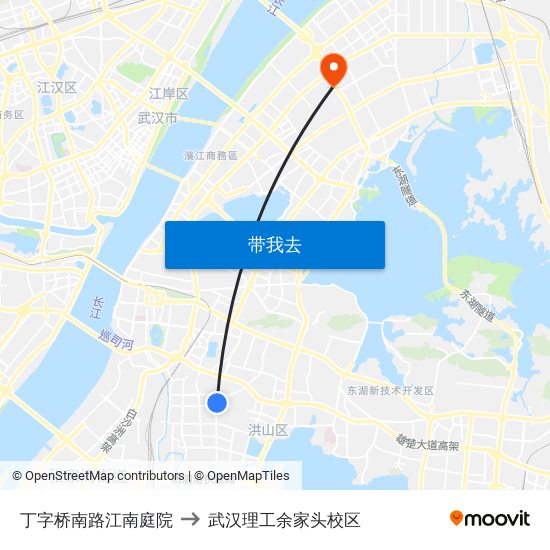 丁字桥南路江南庭院 to 武汉理工余家头校区 map