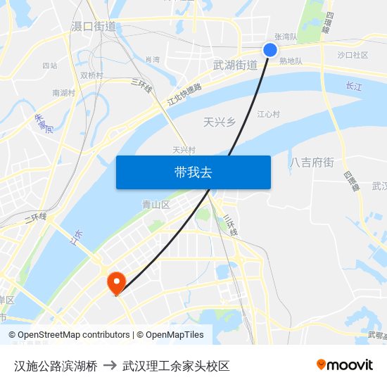 汉施公路滨湖桥 to 武汉理工余家头校区 map