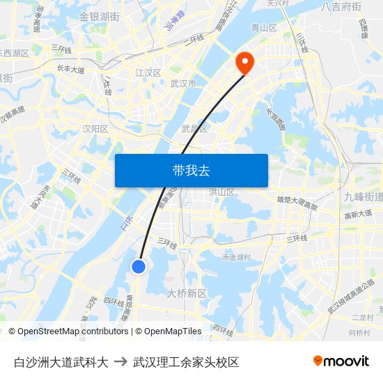 白沙洲大道武科大 to 武汉理工余家头校区 map