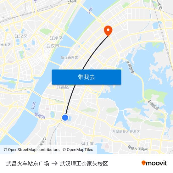 武昌火车站东广场 to 武汉理工余家头校区 map