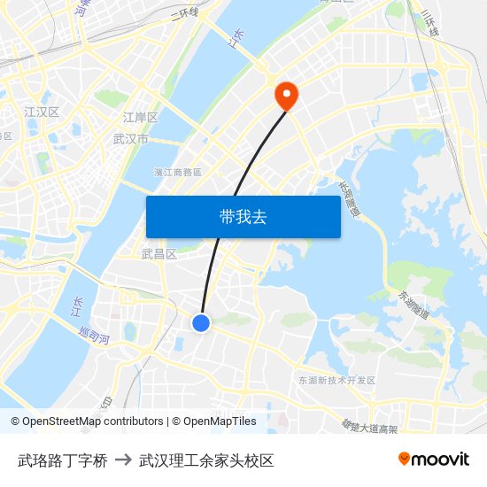 武珞路丁字桥 to 武汉理工余家头校区 map